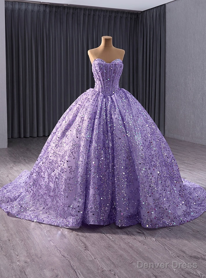 Purple Ball Gown Sequins Beading Prom Dress Main image