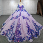 Purple Beaded Sweetheart Evening Party Dress Sequined Ball Gown