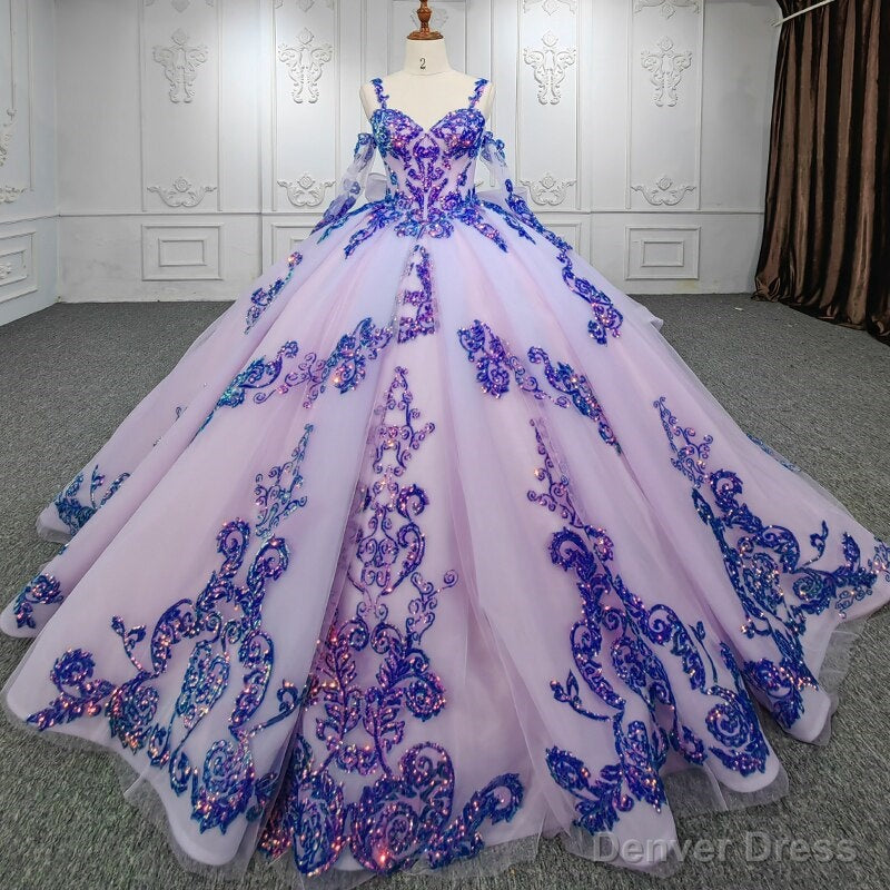 Purple Beaded Sweetheart Evening Party Dress Sequined Ball Gown