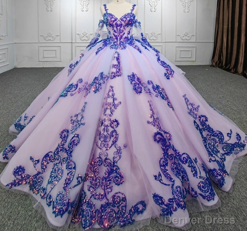 Purple Beaded Sweetheart Evening Party Dress Sequined Ball Gown Main image