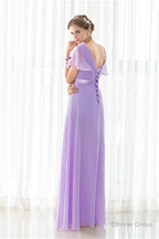 Purple Chiffon Off The Shoulder Long Bridesmaid Dresses
