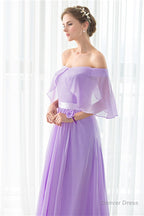 Purple Chiffon Off The Shoulder Long Bridesmaid Dresses