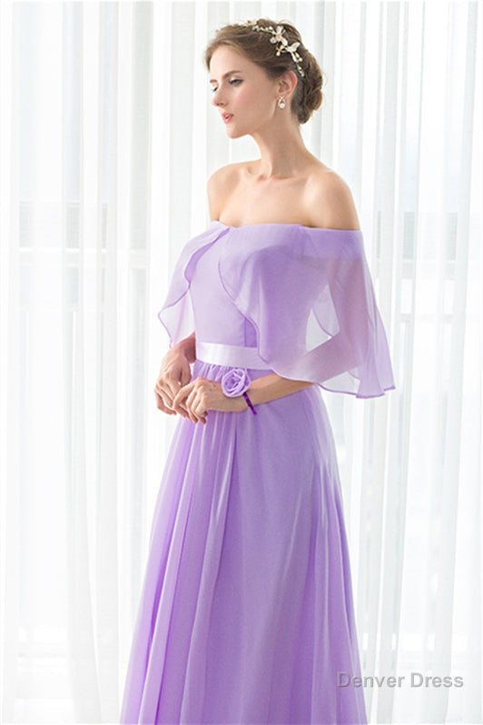 Purple Chiffon Off The Shoulder Long Bridesmaid Dresses