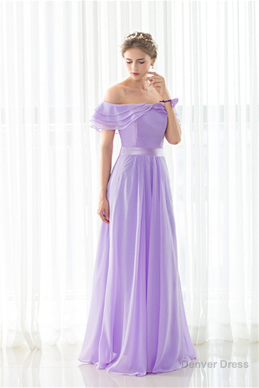 Purple Chiffon Off The Shoulder Long Bridesmaid Dresses