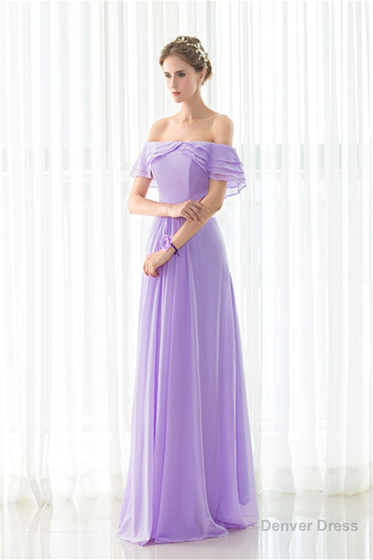 Purple Chiffon Off The Shoulder Long Bridesmaid Dresses Secondary image