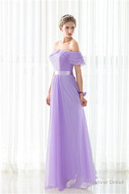 Purple Chiffon Off The Shoulder Long Bridesmaid Dresses