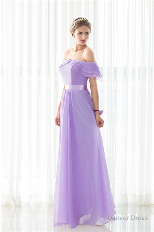 Purple Chiffon Off The Shoulder Long Bridesmaid Dresses