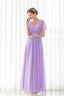 Purple Chiffon V Neck Backless Pleats Long Bridesmaid Dresses