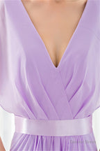 Purple Chiffon V-neck Backless Pleats Long Bridesmaid Dresses