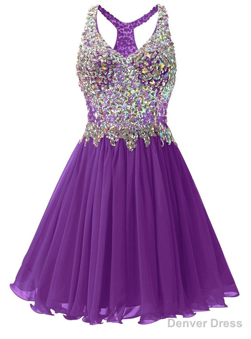 Purple Chiffon V Neck Homecoming Dresses Main image