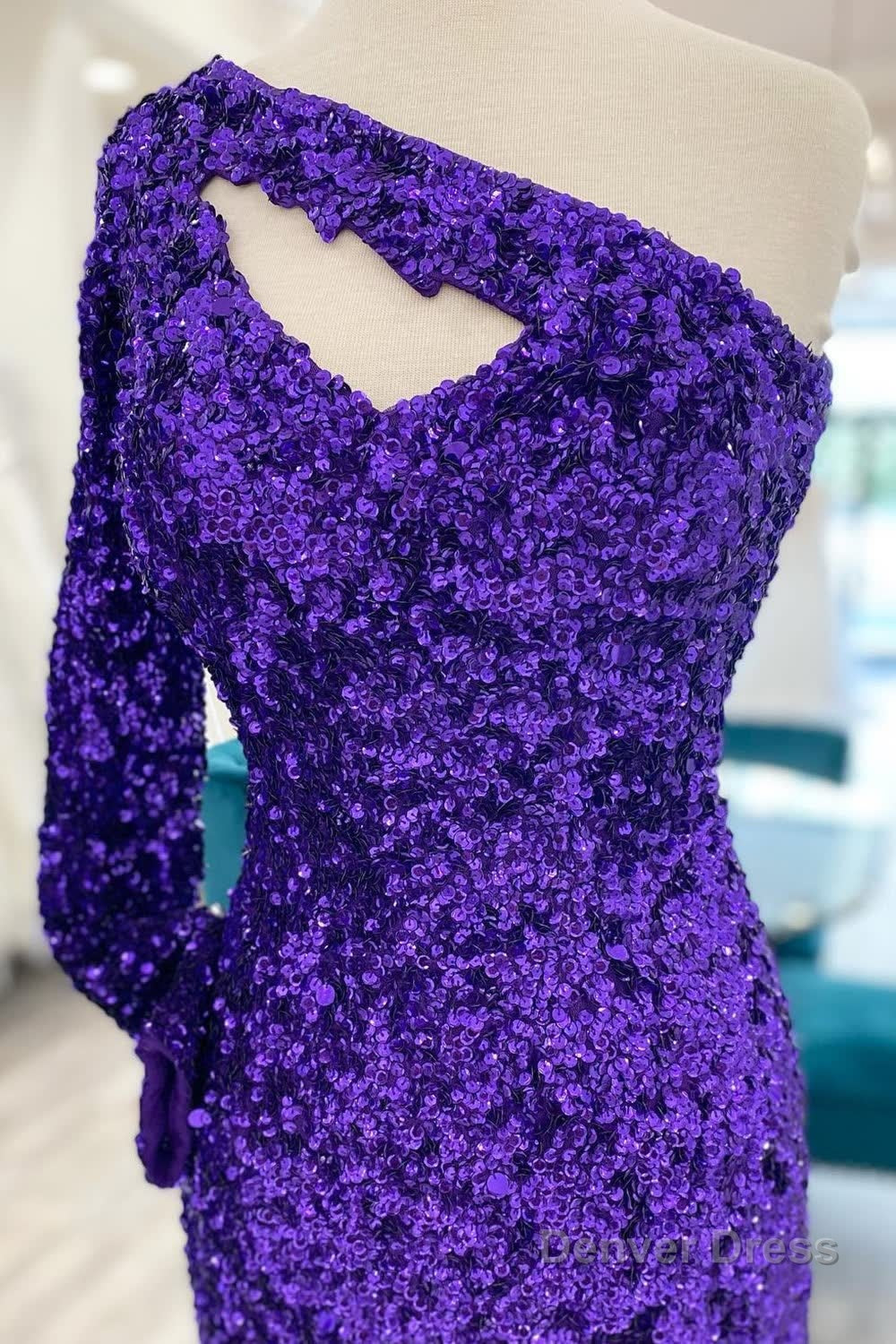 Purple Cut Out Open Back One Shoulder Sequins Homecoming Dresses