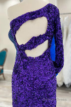 Purple Cut Out Open Back One Shoulder Sequins Homecoming Dress
