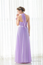 Purple Halter Chiffon Backless Pleats Long Bridesmaid Dresses