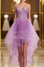 Purple High Low Lace Prom Dress, Light Purple High Low Lace Prom Homecoming Dresses