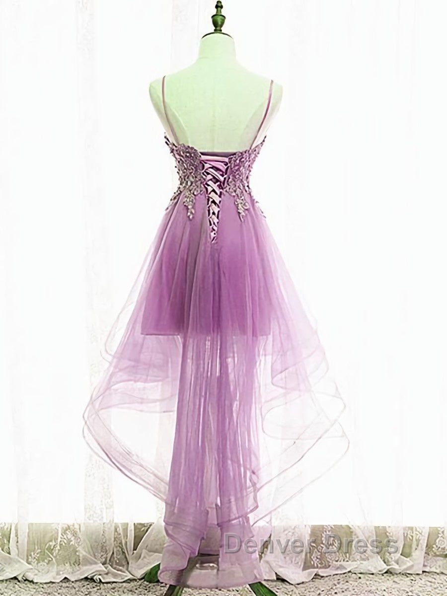 Purple High Low Lace Prom Dresses, Light Purple High Low Lace Formal Homecoming Dresses Secondary image