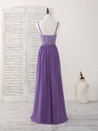 Purple Lace Chiffon Long Prom Dress Purple Bridesmaid Dresses