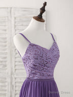 Purple Lace Chiffon Long Prom Dress Purple Bridesmaid Dresses