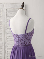 Purple Lace Chiffon Long Prom Dress Purple Bridesmaid Dresses