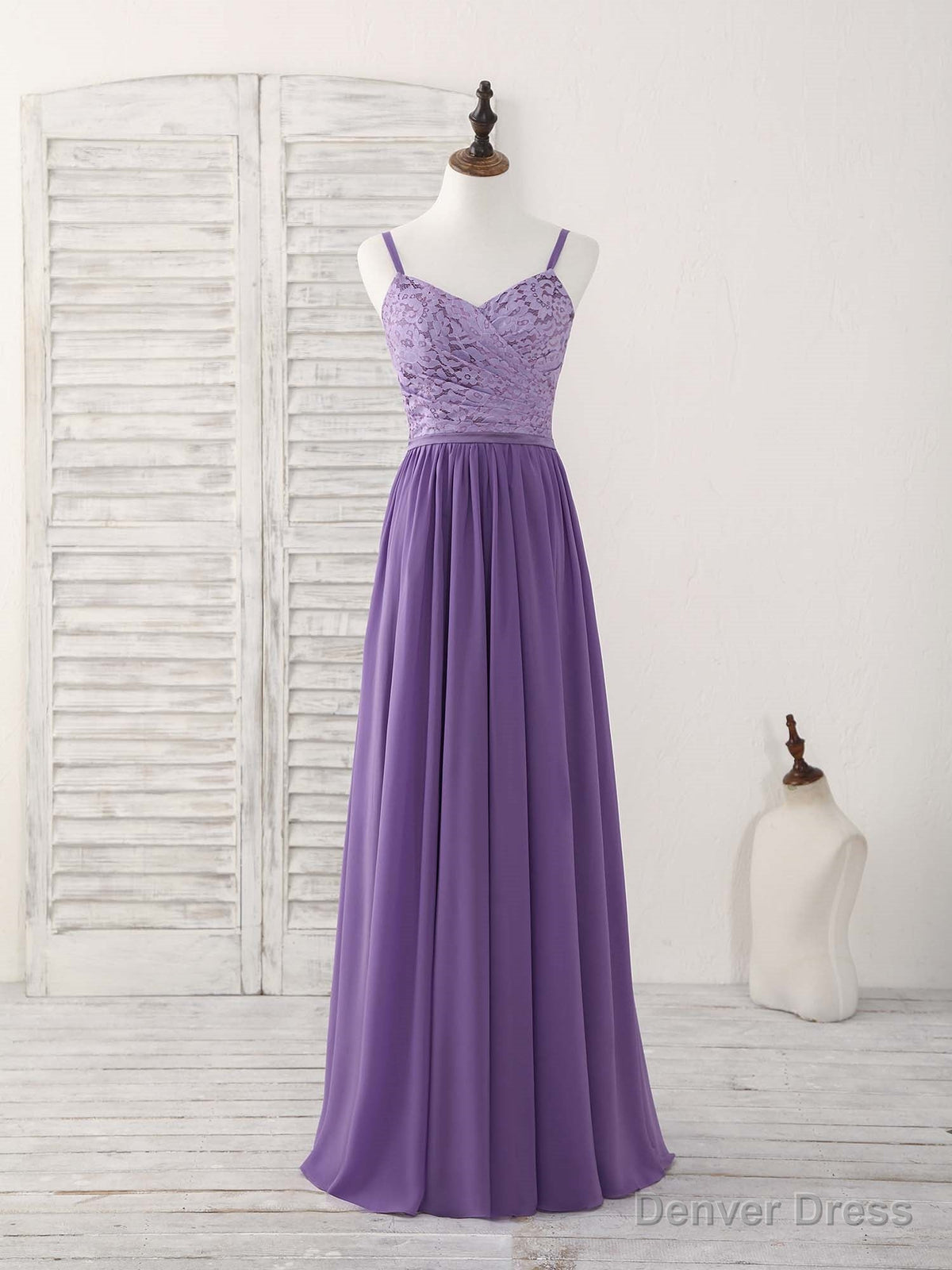 Purple Lace Chiffon Long Prom Dress Purple Bridesmaid Dresses