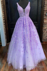 Purple Lace Long A Line Prom Dress Evening Dress