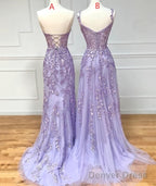 Purple Lace Long Prom Dress