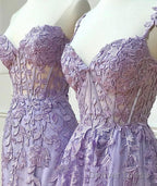 Purple Lace Long Prom Dress