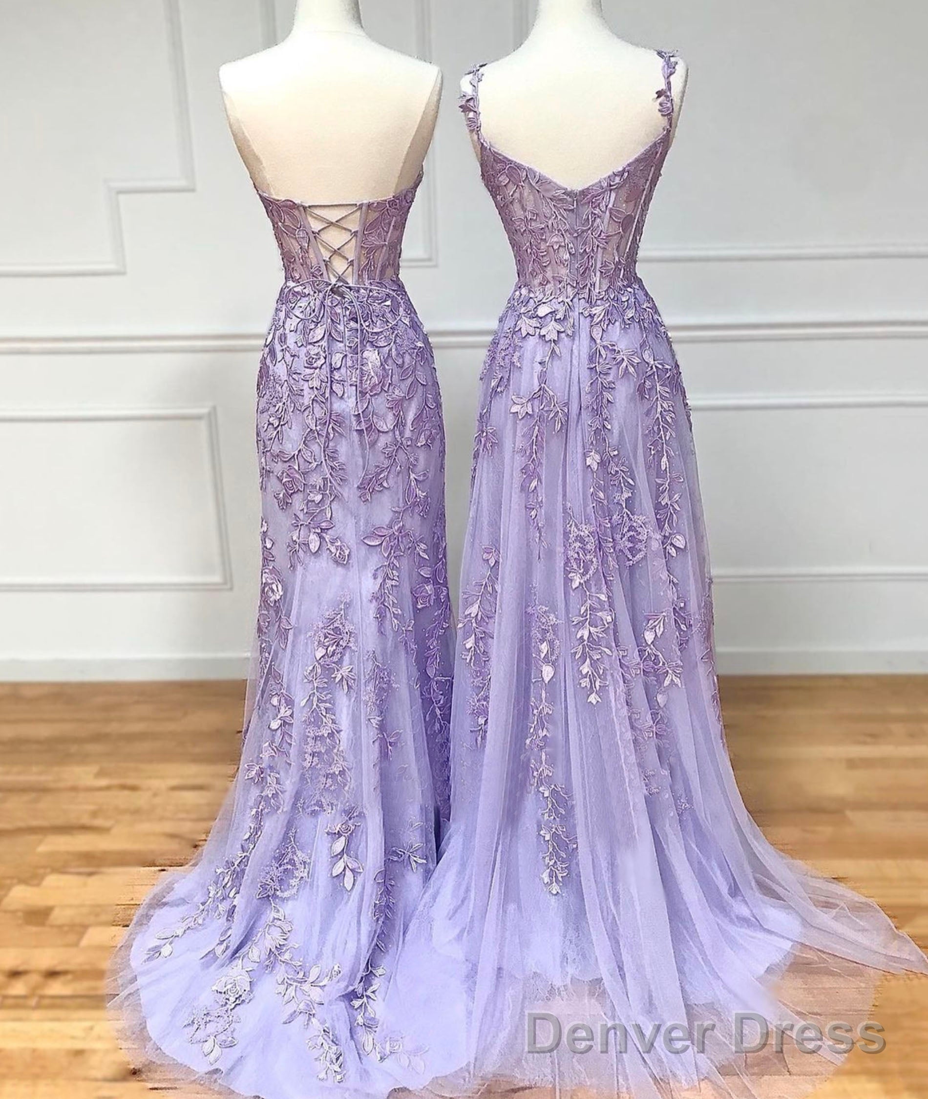 Purple Lace Long Prom Dress