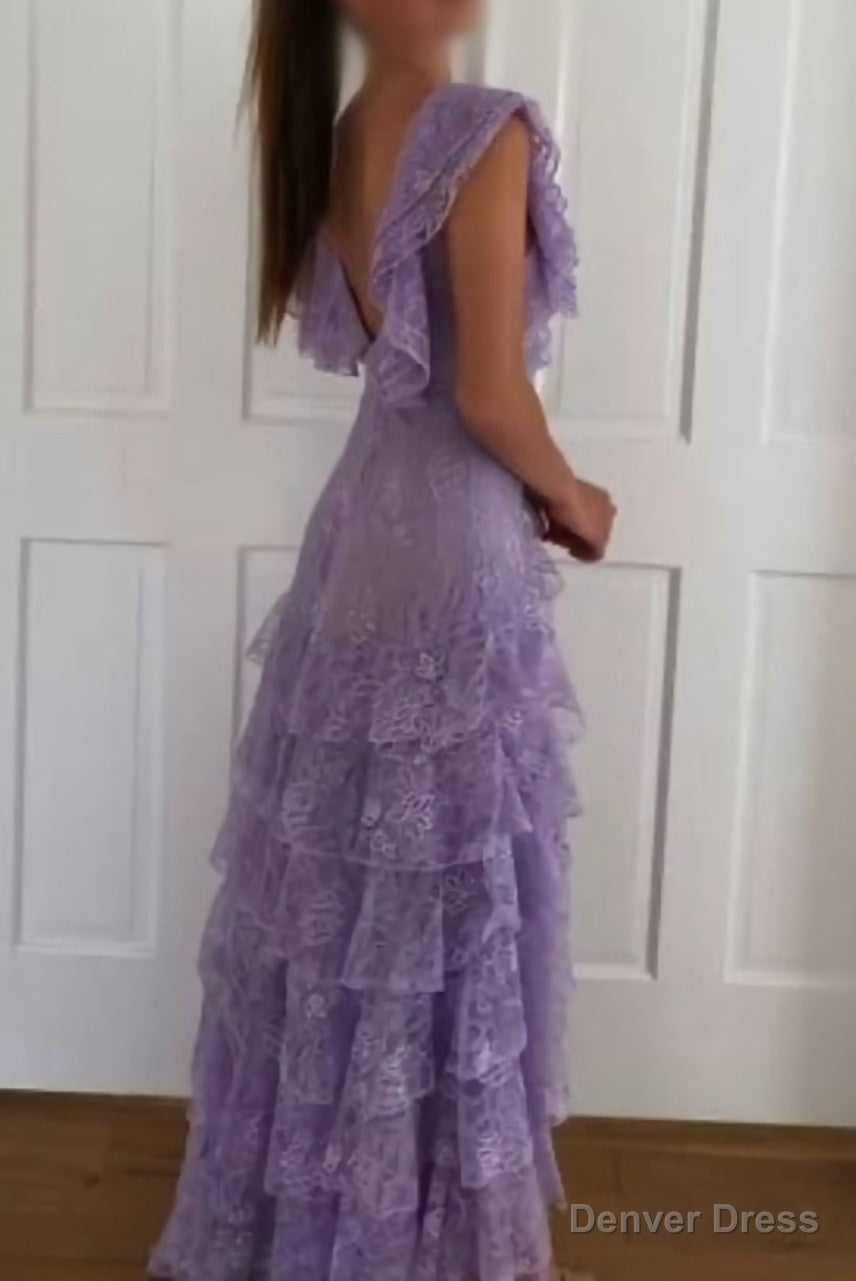 Purple Lace Long Prom Dress Backless Prom Dress Stunning Maxi Dresses Secondary image