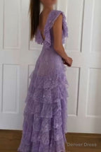 Purple Lace Long Prom Dress Backless Prom Dress Stunning Maxi Dresses