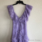 Purple Lace Long Prom Dress Backless Prom Dress Stunning Maxi Dresses