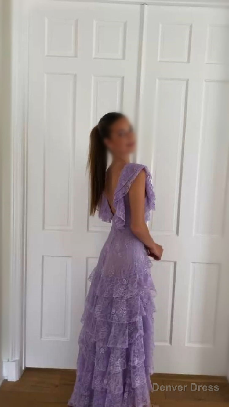 Purple Lace Long Prom Dress Backless Prom Dress Stunning Maxi Dresses