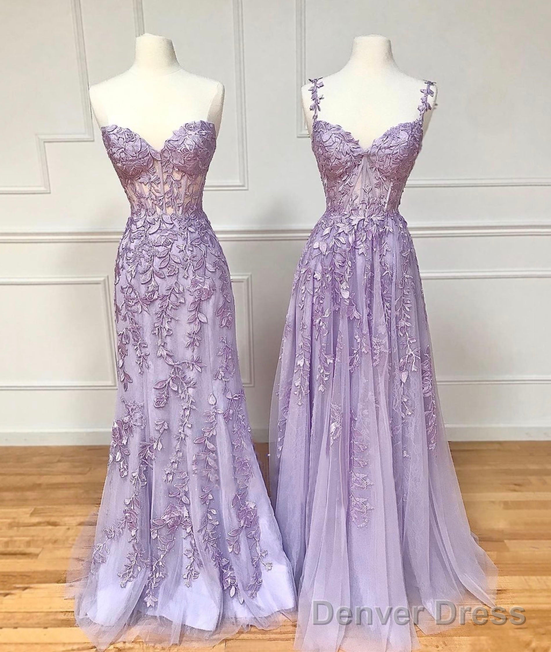 Purple Lace Long Prom Dress Main image