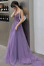 Purple Lace Long Prom Dresses, A-Line Purple Evening Graduation Dresses