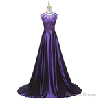 Purple Long Round Neckline Prom Dress, Satin Wedding Prom Dresses