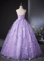 Purple Lovely Long Lace Sweet 16 Dress, Purple Lace Prom Dress
