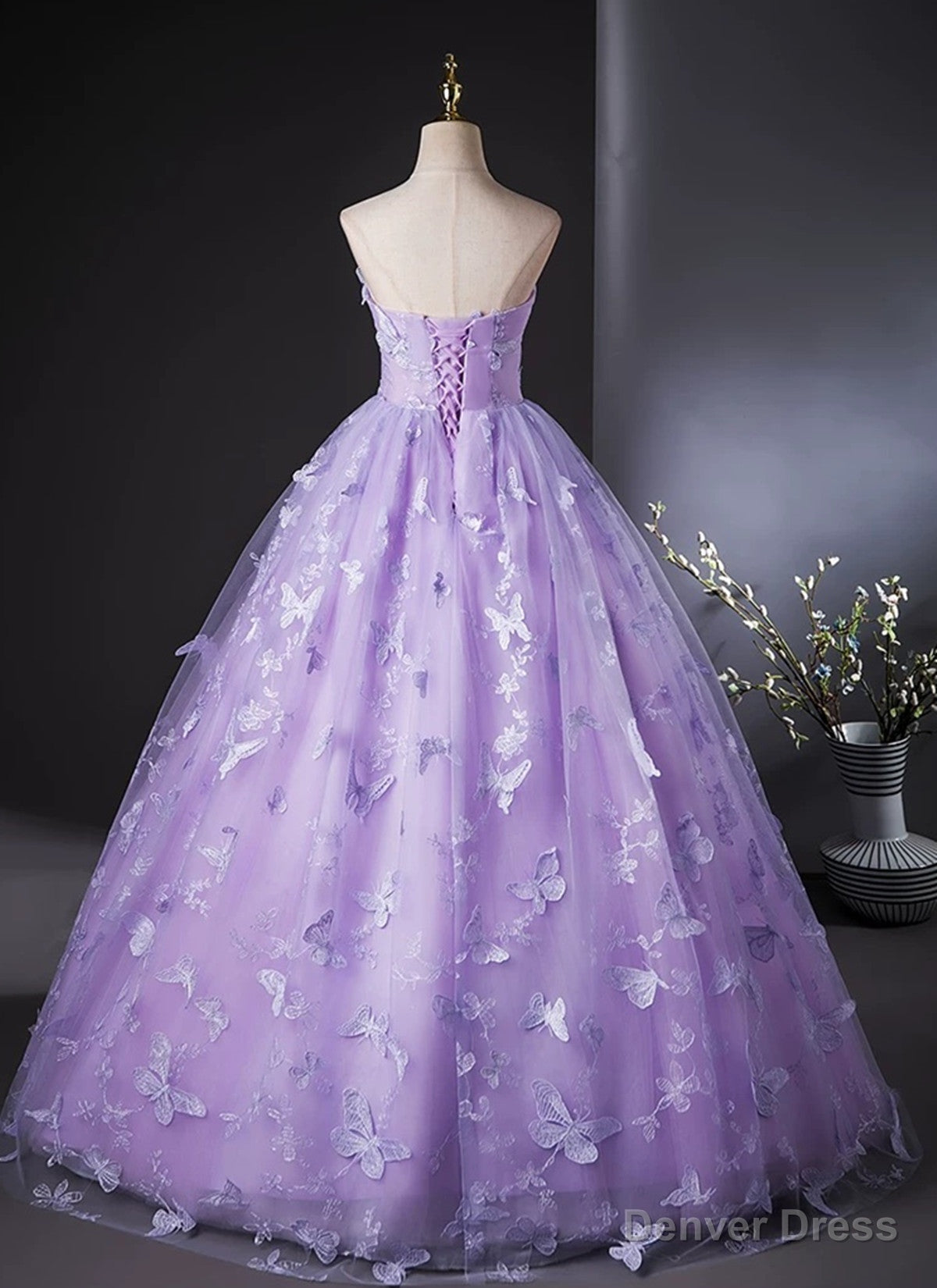 Purple Lovely Long Lace Sweet 16 Dress, Purple Lace Prom Dress