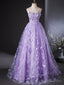 Purple Lovely Long Lace Sweet 16 Dress, Purple Lace Prom Dress
