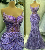 Purple Mermaid Prom Dresses Beaded Prom Gowns