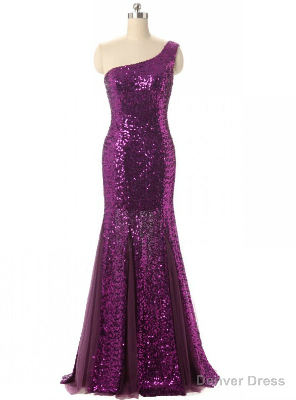Purple Mermaid One Shoulder Sequins Bridesmaid Dresses Main image