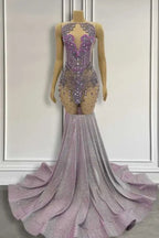 Purple Mermaid Prom Dress Sleeveless With Long Beadings
