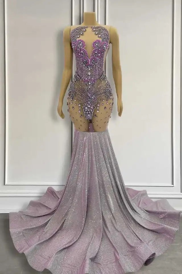 Purple Mermaid Prom Dress Sleeveless With Long Beadings