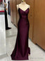 Purple Mermaid Satin Spaghetti Straps Pleats Prom Dress