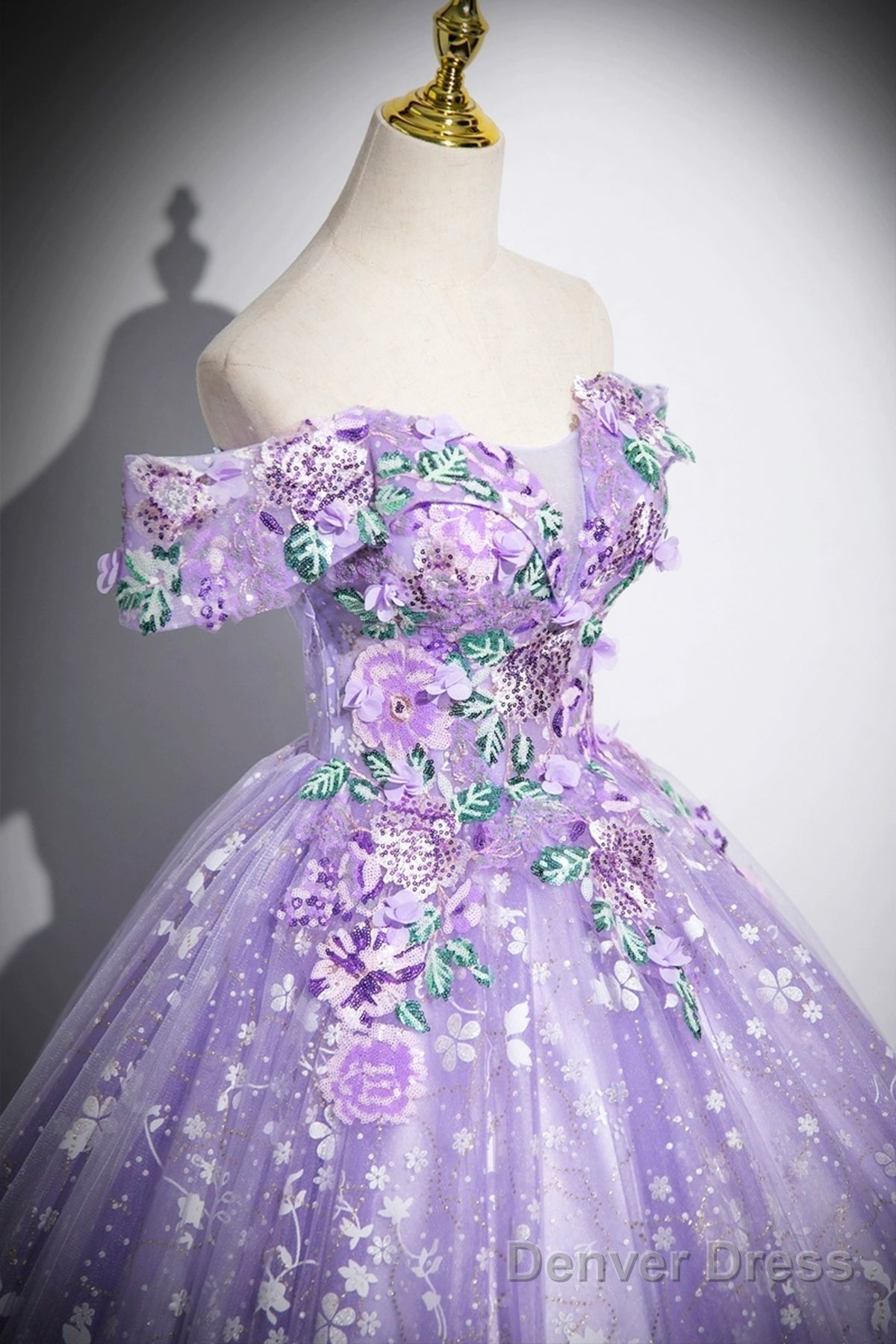 Purple Off Shoulder Lace Floor Length Prom Dress, Beautiful Sweet 16 Dress Prom Dresses