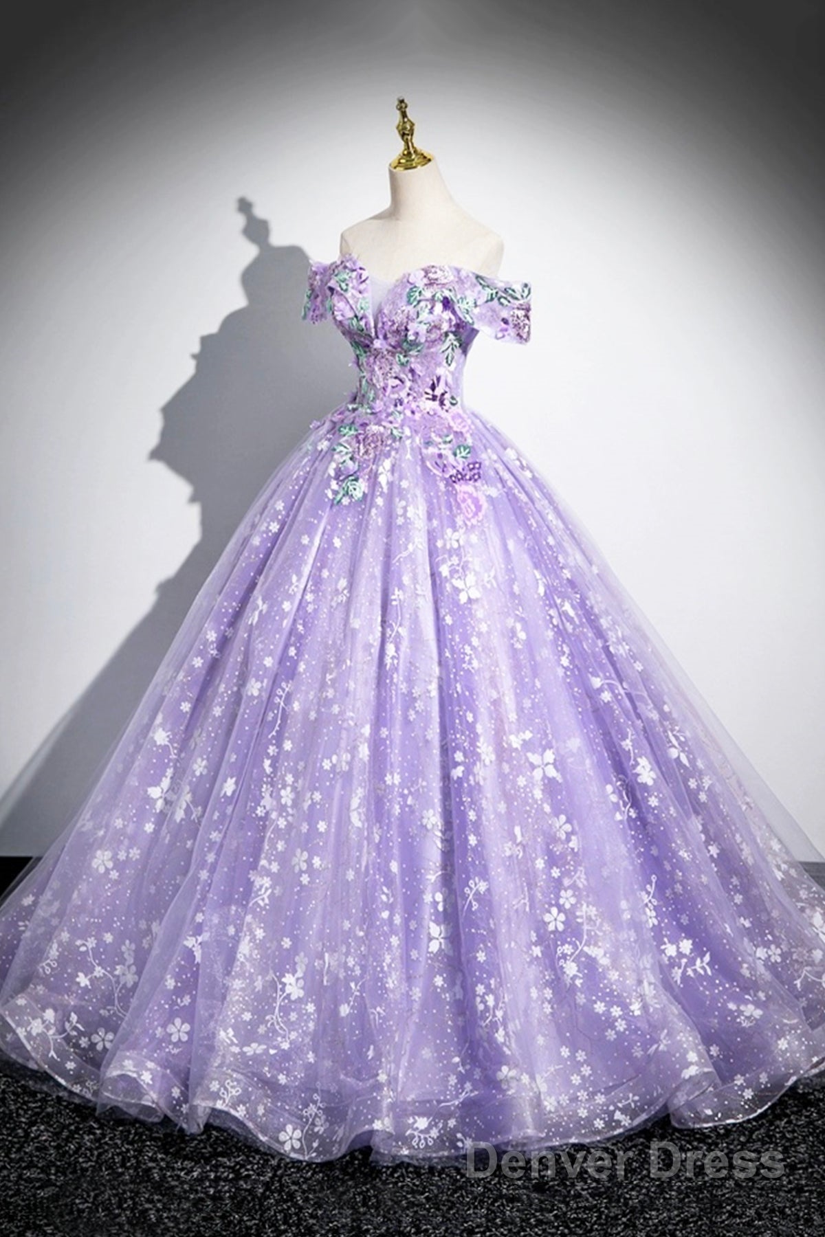 Purple Off Shoulder Lace Floor Length Prom Dress, Beautiful Sweet 16 Dress Prom Dresses