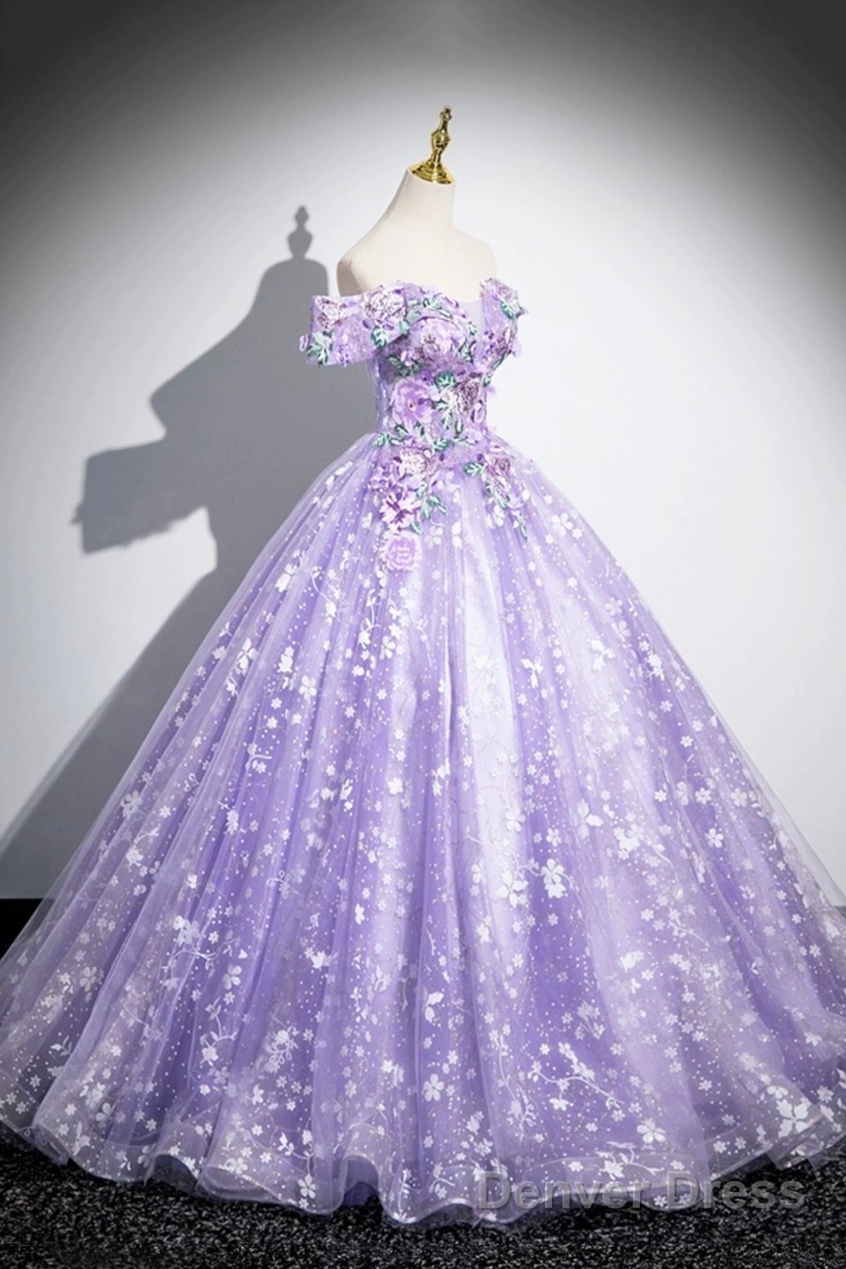 Purple Off Shoulder Lace Floor Length Prom Dress, Beautiful Sweet 16 Dress Prom Dresses