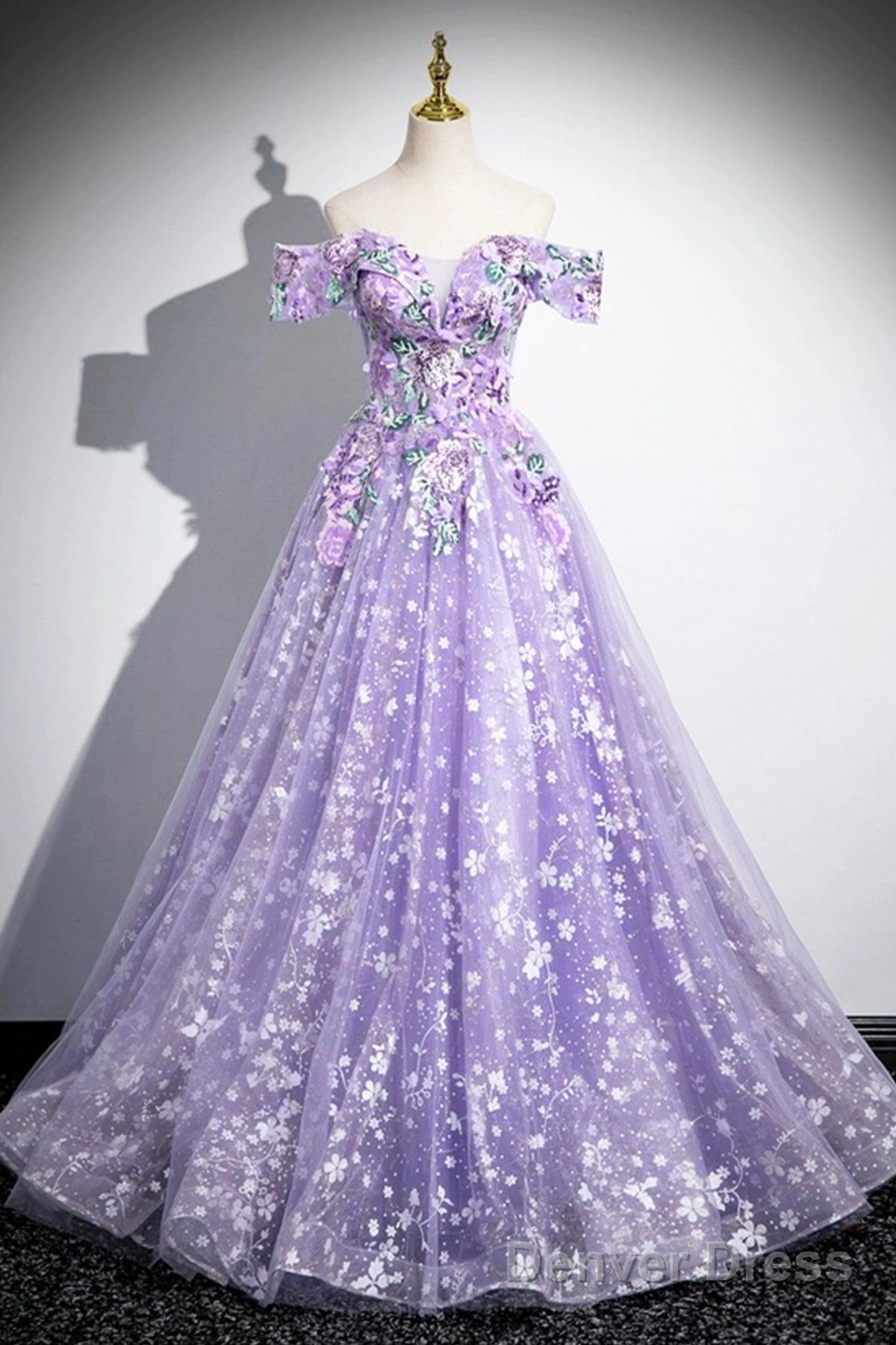 Purple Off Shoulder Lace Floor Length Prom Dress, Beautiful Sweet 16 Dress Prom Dresses