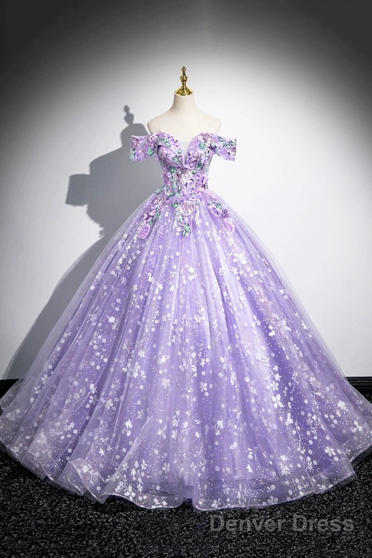 Purple Off Shoulder Lace Floor Length Prom Dress, Beautiful Sweet 16 Dress Prom Dresses Main image