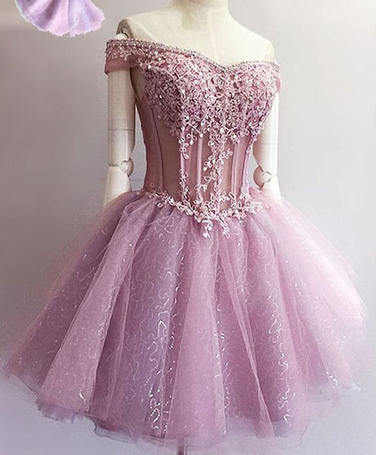 Purple off shoulder see through charming unique style homecoming dresses Main image