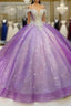 Purple Off The Shoulder Ball Gowns , Bling Bling Prom Dresses