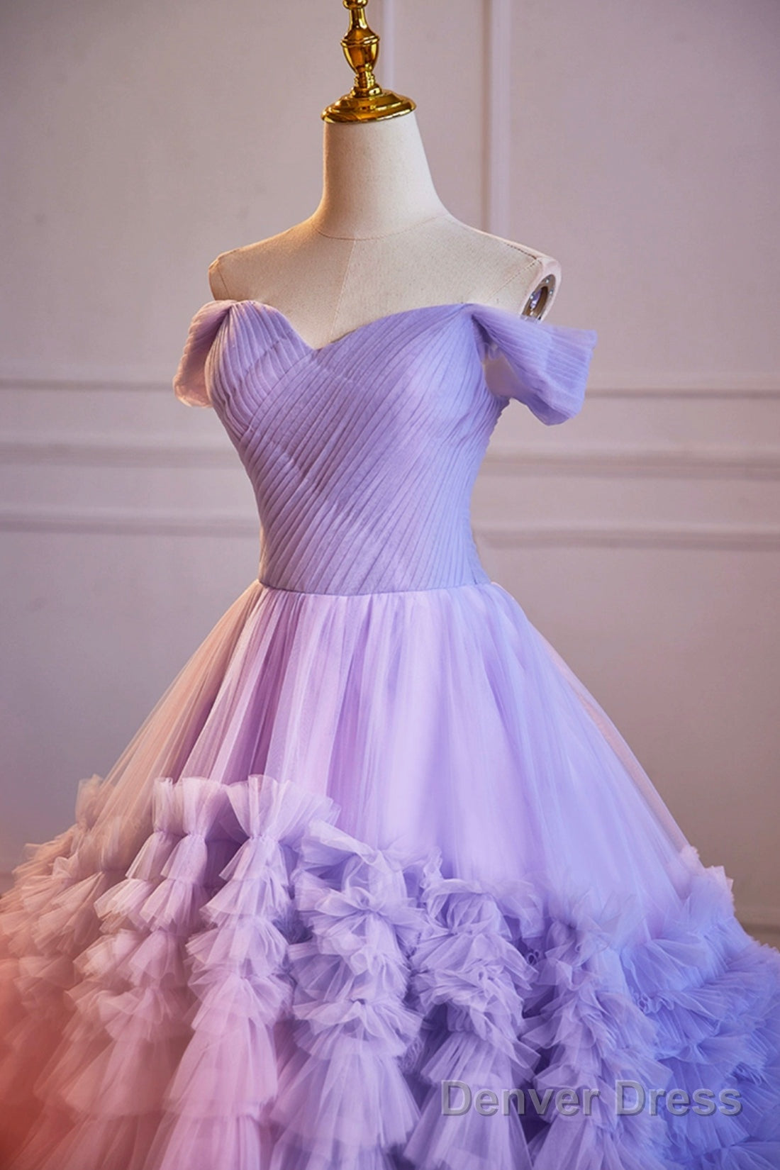 Purple Off The Shoulder Tiered Ruffles Long Ball Grown Prom Formal Party Dresses Secondary image